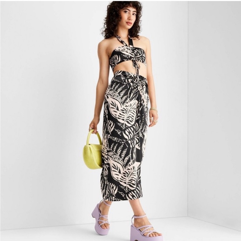 📍 Target Future Collective Botanical Tie Front Flowy Midi Skirt Size 2X